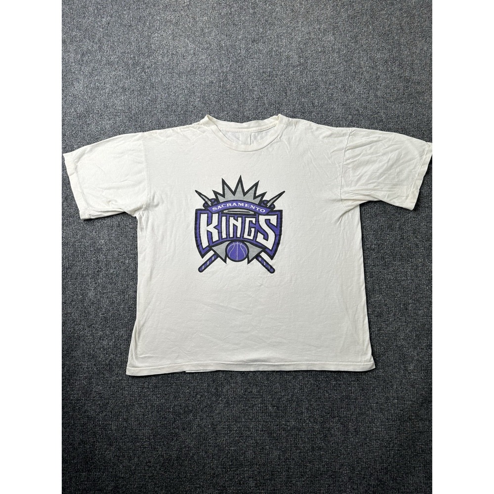Mens Graphic T Shirt Sacramento Kings NBA Logo White Basketball, Size L
